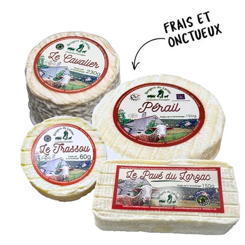 Nos douceurs, fromages de brebis, Pérail, Cavalier, Pavé et Trassou des Bergers du Larzac, Fabriqué en Aveyron