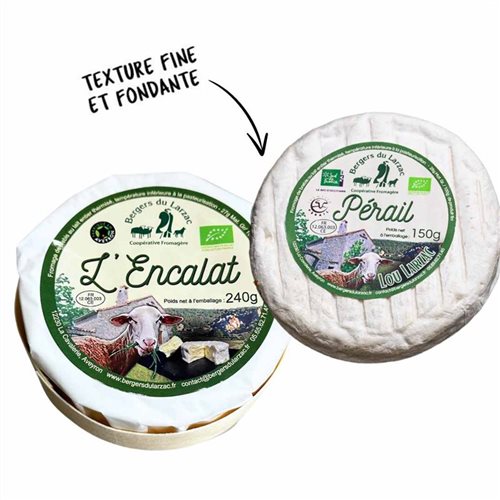 Nos crémeux, fromage de brebis bio, l'Encalat Bio et le Pérail Lou LarzacBio des Bergers du Larzac, Fabriqué en Aveyron